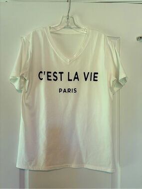 White V-Neck Tee  'C'EST LA VIE'